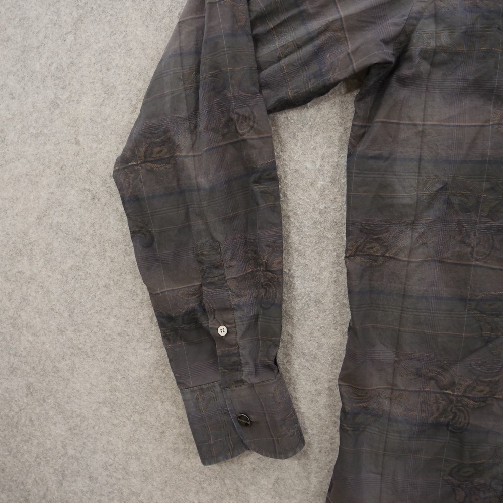 Ted Baker Shirt Mens Large Black Gray Button Up Plaid Floral Long Sleeve - Picture 4 of 10